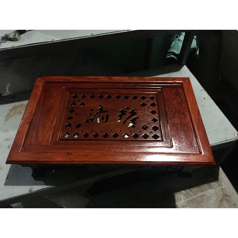 Khay trà triện phẳng gỗ hương đỏ kích thước 30 x50 cm